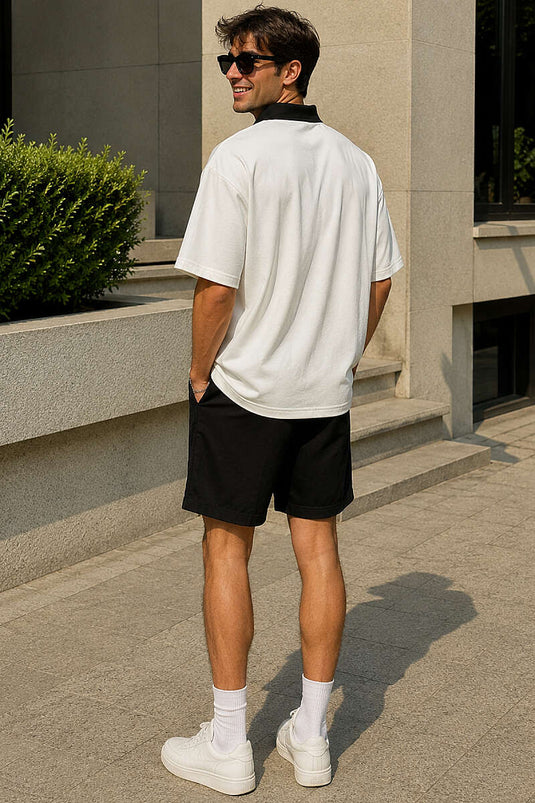 T-shirt homme à col polo brodé blanc