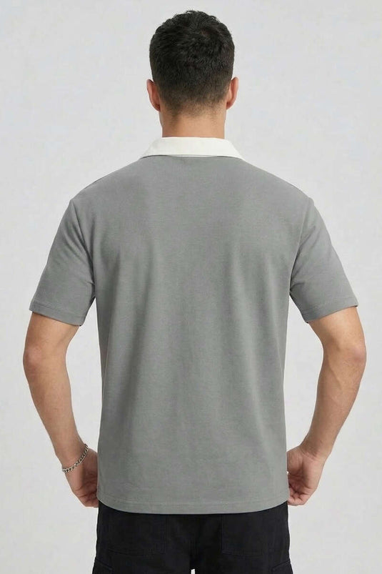 Polokragen besticktes Herren-T-Shirt Grau