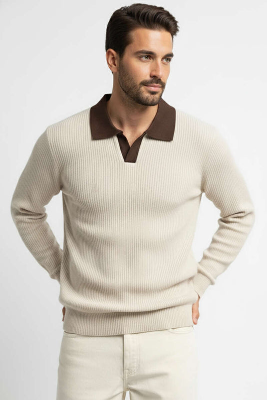 Polo Yaka Colorful T-Shirt Cossack Beige