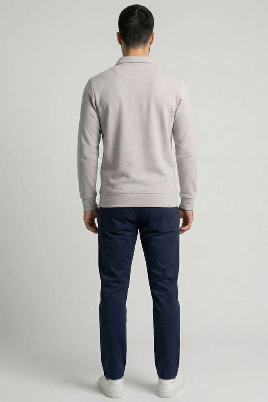 كنزة رجالية برقبة بولو مضلعة رمادية