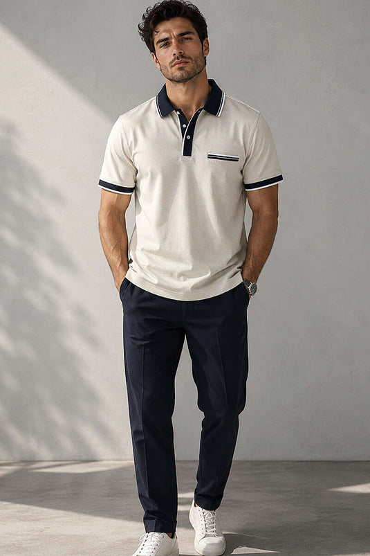 T-shirt homme à col polo avec fausse poche beige