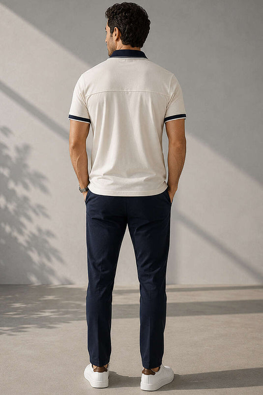 T-shirt homme à col polo avec fausse poche beige