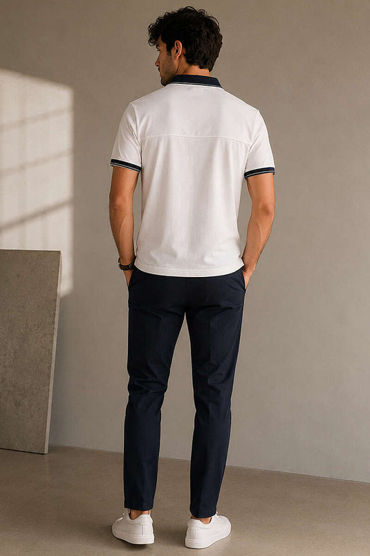 Polo Yaka Sahte Cepli Erkek T-shirt Beyaz
