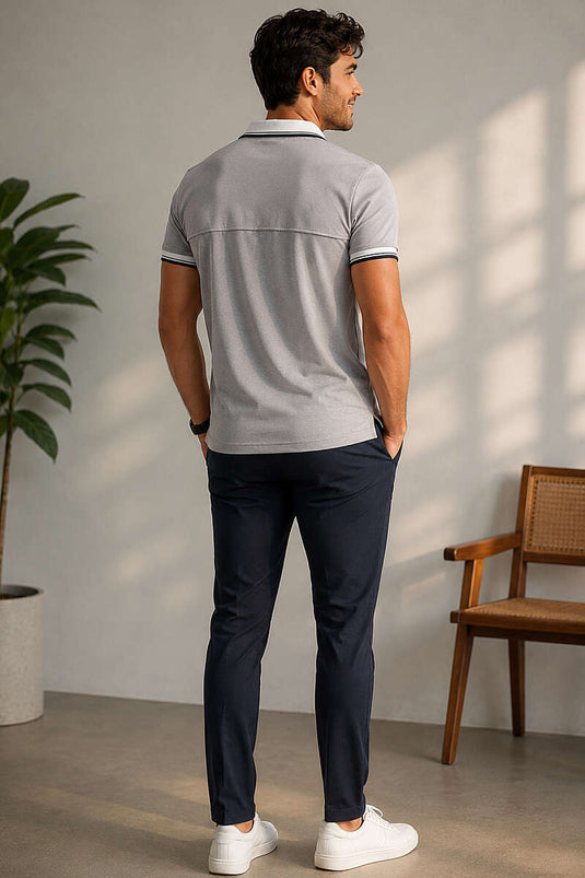 T-shirt homme gris à col polo avec fausse poche