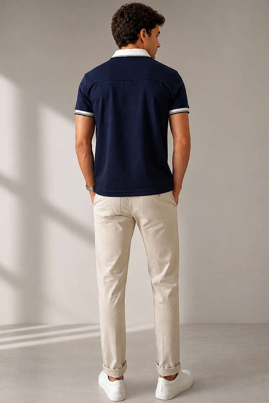 T-shirt homme à col polo avec fausse poche, bleu marine