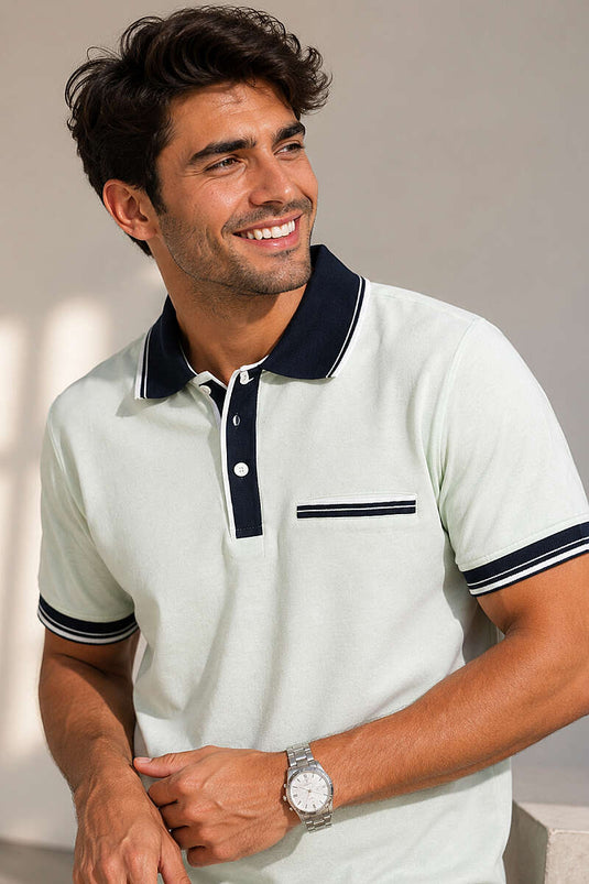 T-shirt homme à col polo avec fausse poche, vert d'eau