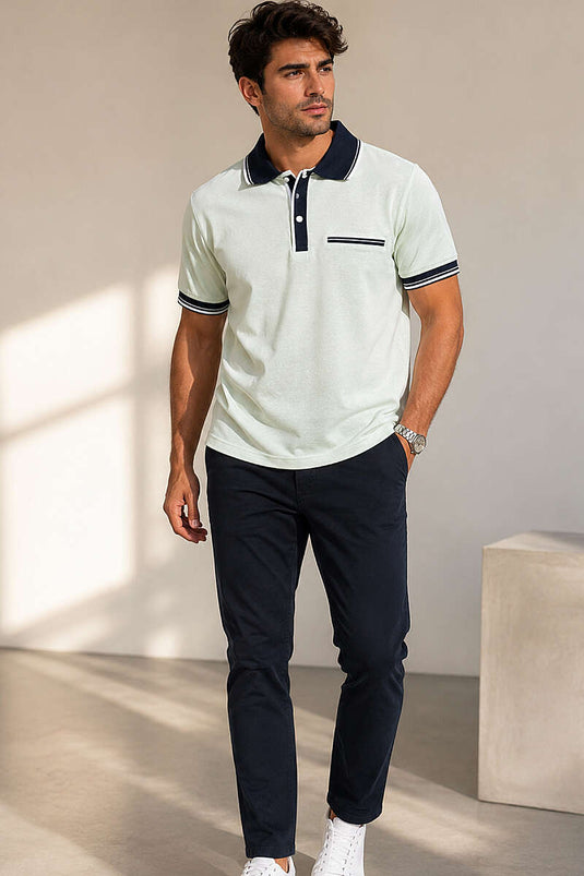 T-shirt homme à col polo avec fausse poche, vert d'eau