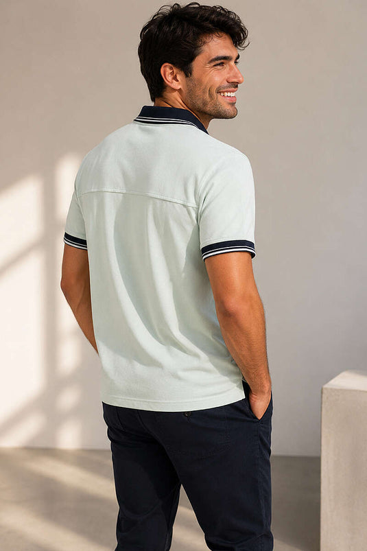 T-shirt homme à col polo avec fausse poche, vert d'eau