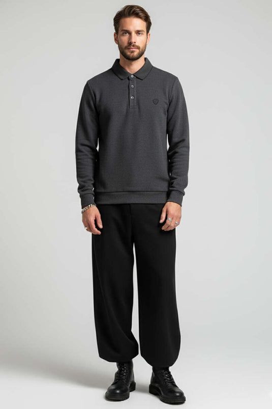 Anthrazitfarbenes Polo-Sweatshirt aus Baumwolle