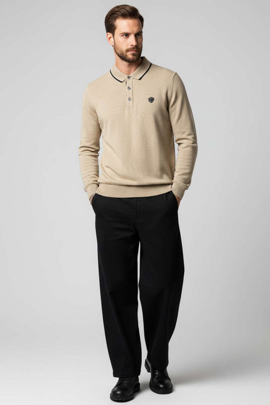 Polo-Sweatshirt aus Baumwolle, beige