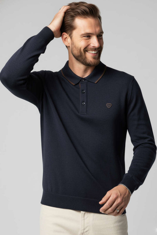 Polo-Sweatshirt aus Baumwolle, marineblau