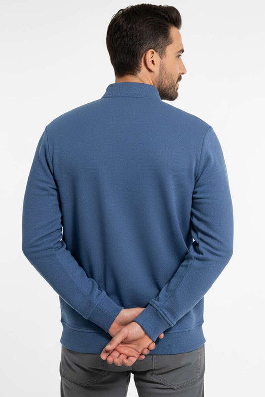 Men's Polo Collar Knitted Zip-Up Sweatshirt, Blue