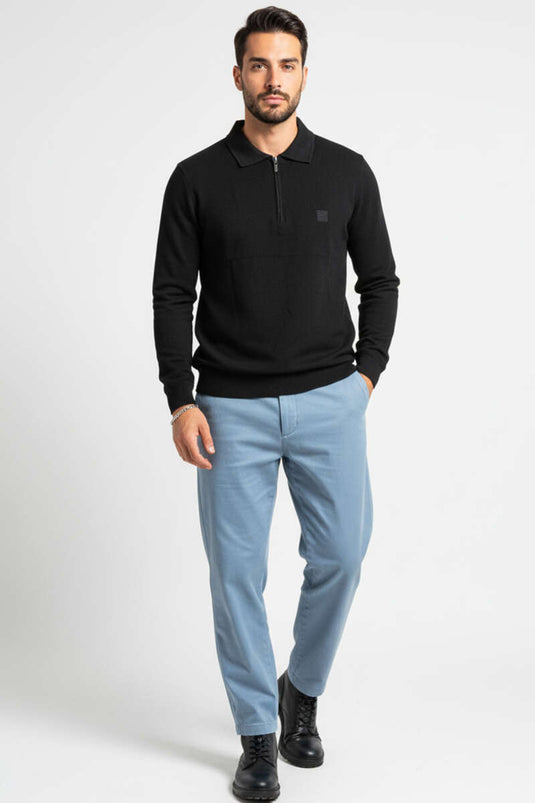 Herren-Sweatshirt mit Polokragen und Reißverschluss, Schwarz