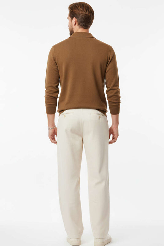 Herren-Sweatshirt mit Polokragen und Reißverschluss in Hellbraun