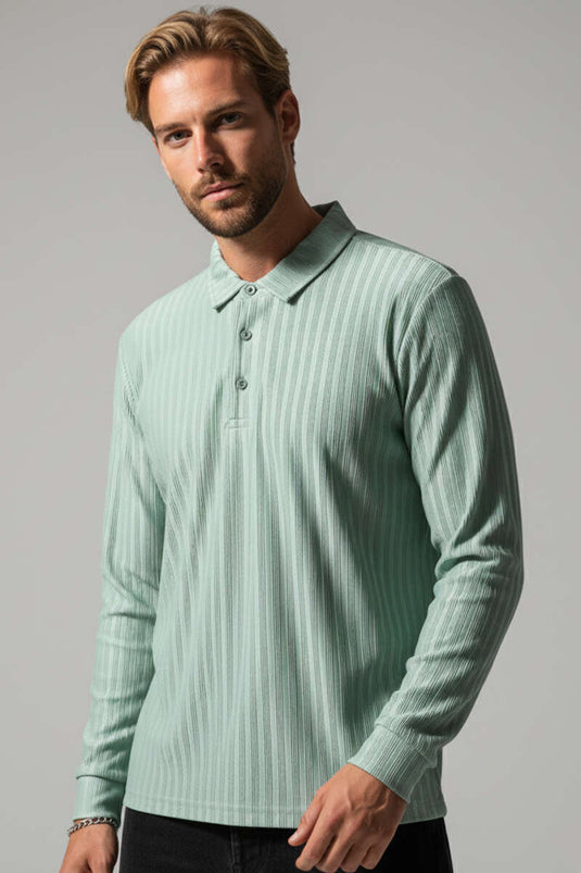 T-shirt homme à col polo manches longues vert