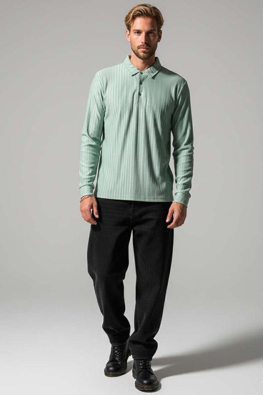 T-shirt homme à col polo manches longues vert