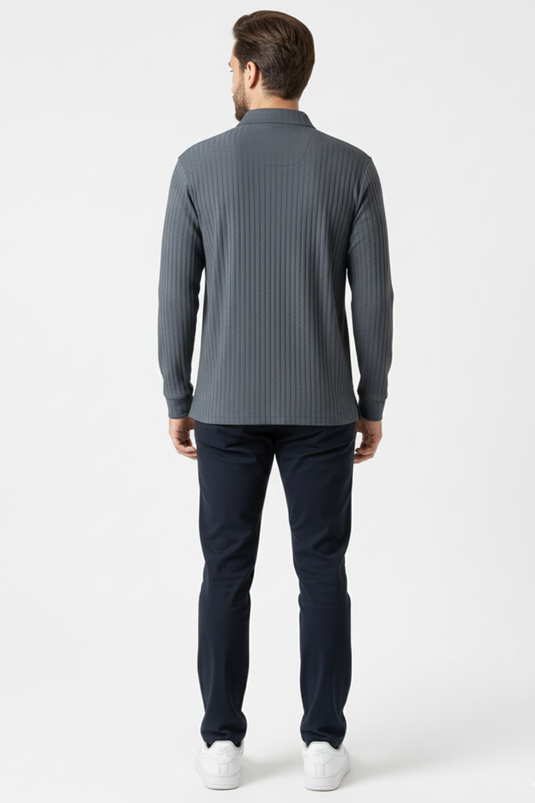 T-shirt homme à col polo et manches longues gris fumé