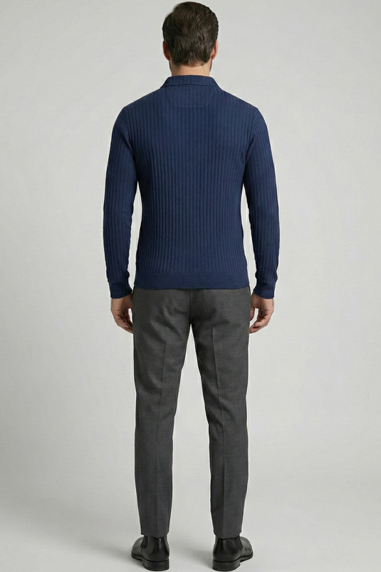 Long-Sleeved Men's Shirt with a Collar, Navy Blue