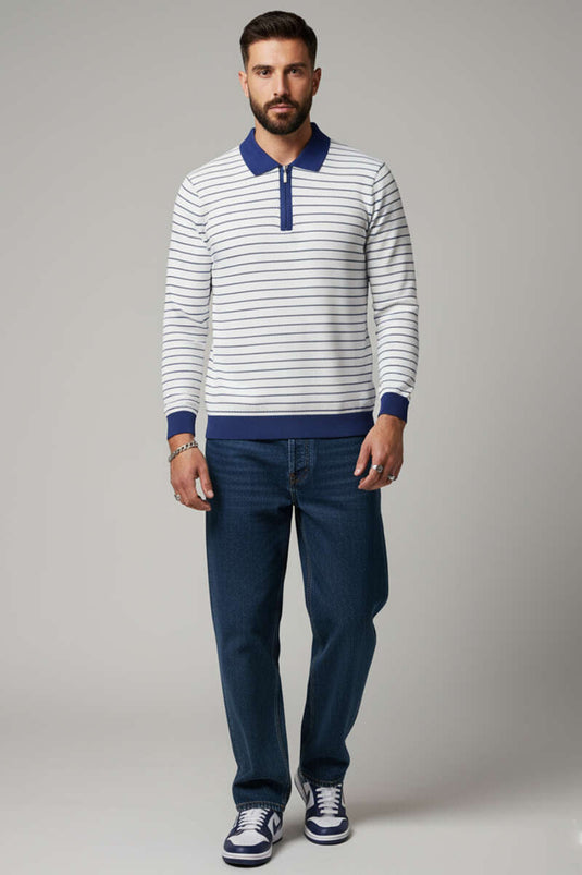 Polo Collar Waffle Men's Sweater White