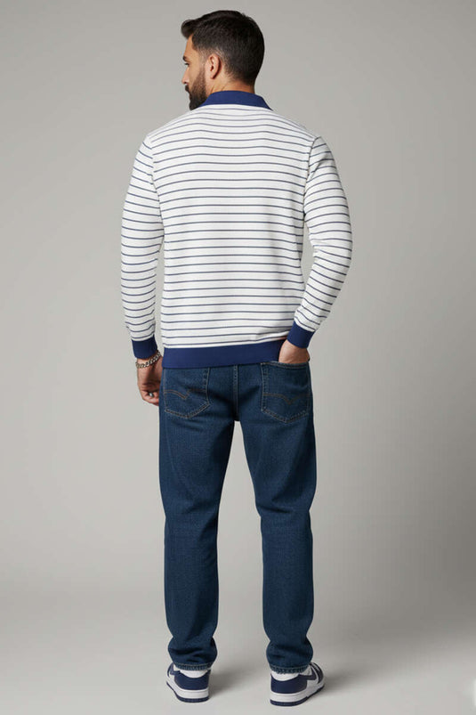 Polo Collar Waffle Men's Sweater White