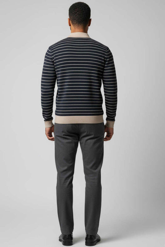 Men's Polo Collar Waffle Sweater, Navy Blue