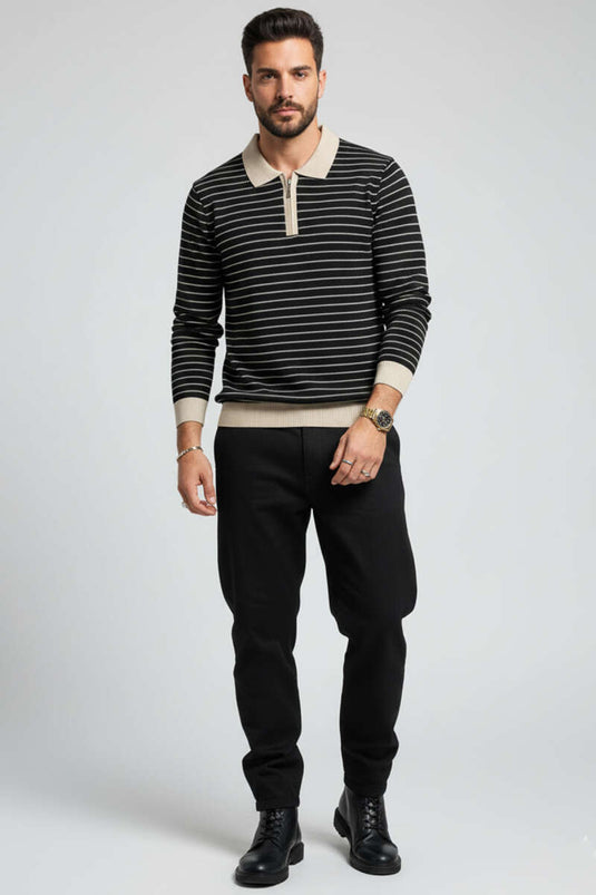 Polo Collar Waffle Men's Sweater Black