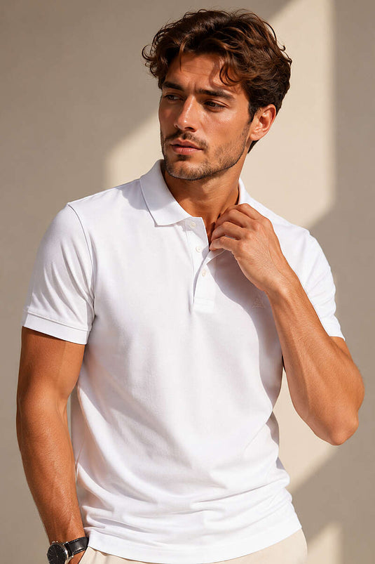 Polo Yaka Yarım Düğmeli Erkek T-shirt Beyaz