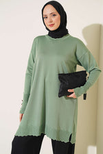 Tunique En Maille Verte Avec Détail De Col Polyelit