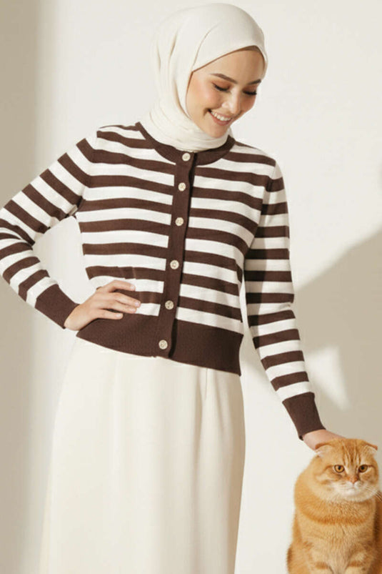 Polyamide Striped Knit Cardigan, Brown