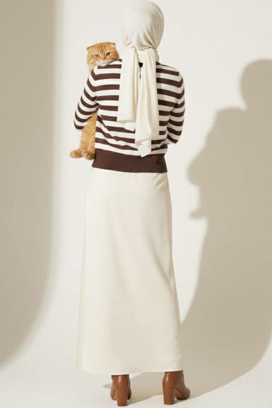 Polyamide Striped Knit Cardigan, Brown