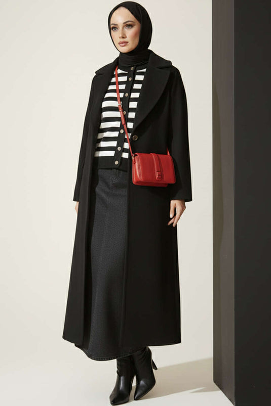 Polyamide Striped Knit Cardigan Black