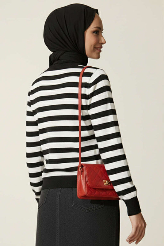 Polyamide Striped Knit Cardigan Black