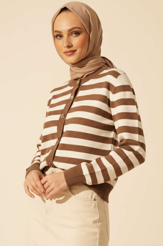 Polyamide Striped Knit Cardigan, Mink