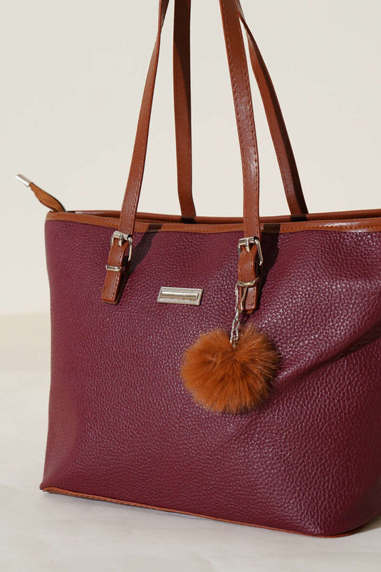 Pompom Accessory Shoulder Bag Claret Red