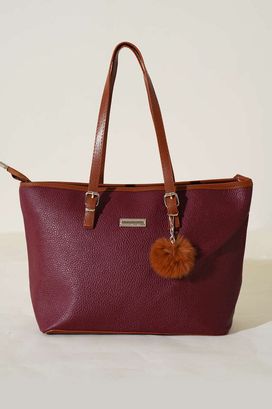 Pompom Accessory Shoulder Bag Claret Red