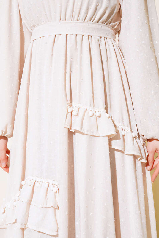 Pompom gedetailleerde jurk beige