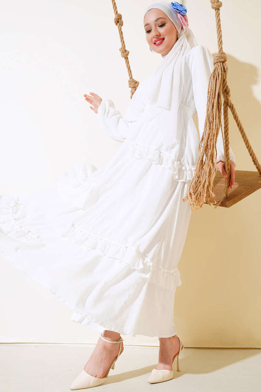 Kleid mit Pompom-Detail, Weiß