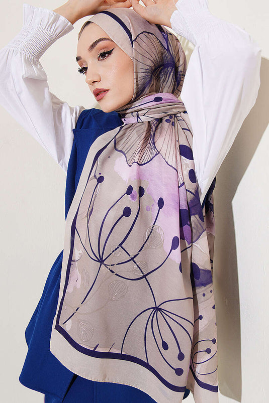 Poppy Desen Liva Modal Şal Bej Lila