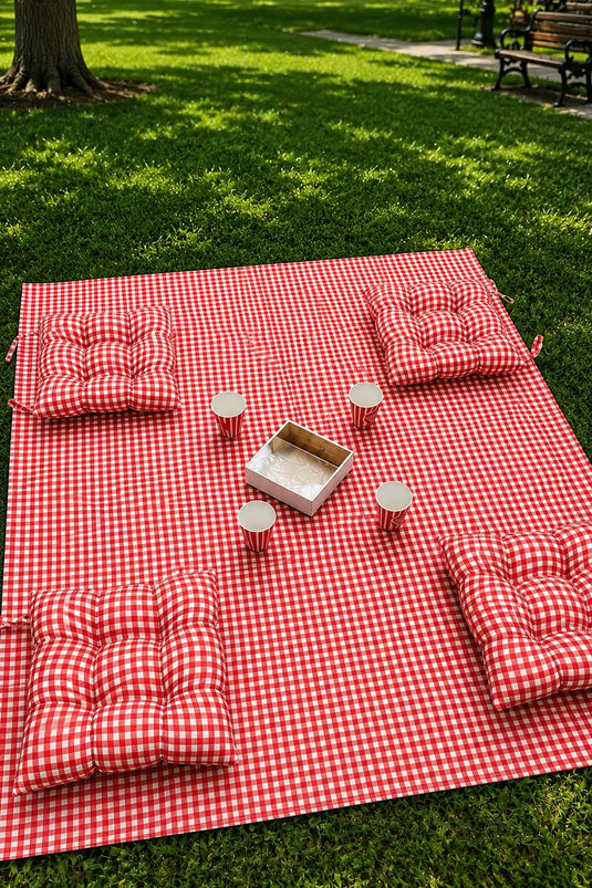 Rotes Kariertes 4-Teiliges Picknick-Set