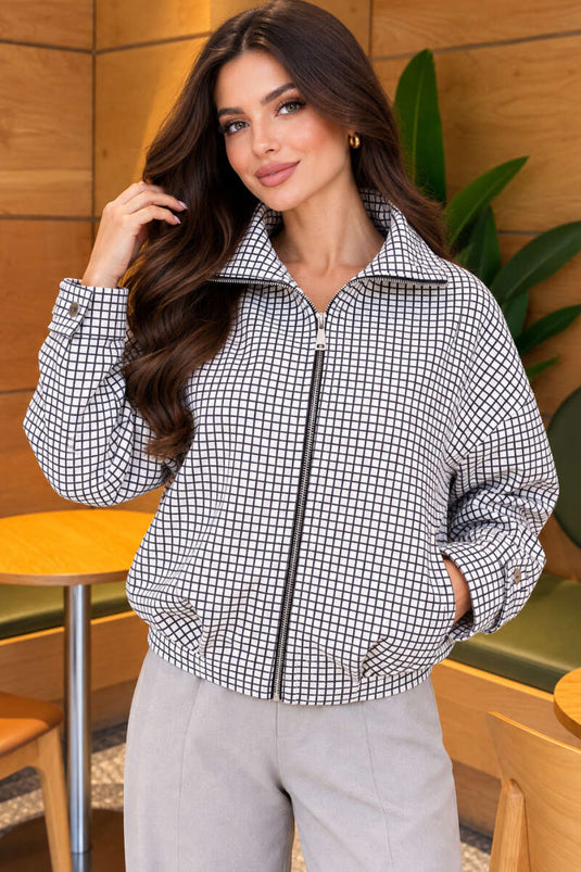 Veste Oversize À Carreaux Blanche