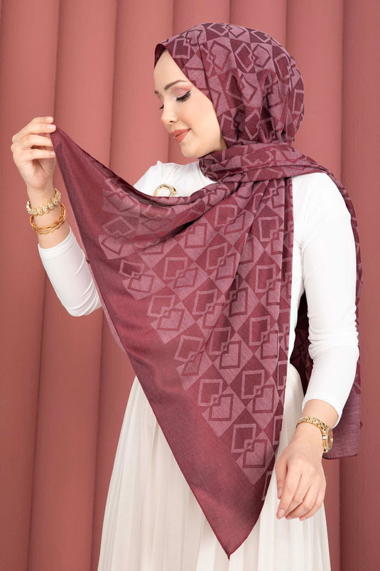 سلسلة شال جاكار ديزين الفاخرة باللون العنابي