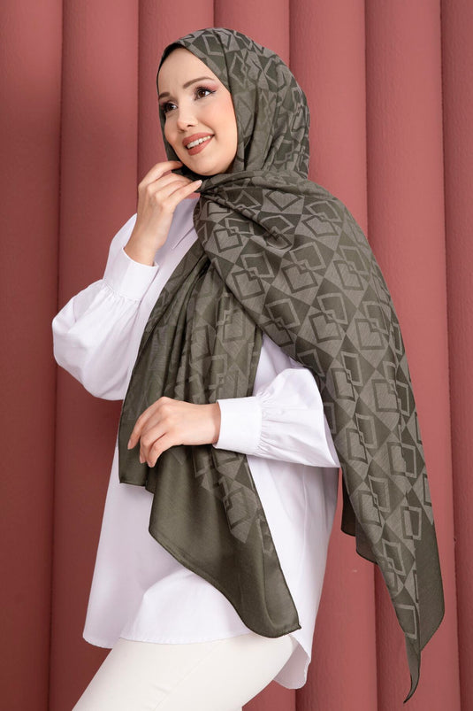 Premium Patterned Jacquard Scarf Series Khaki