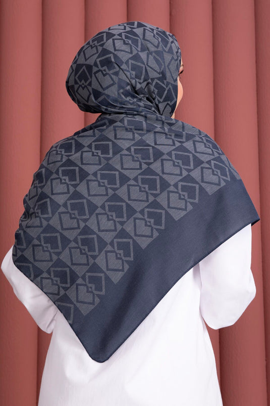 Premium Patterned Jacquard Scarf Series Indigo