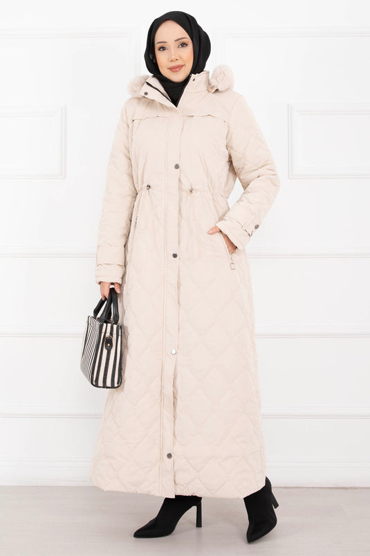 Premium Fur Hooded Nova Coat Stone