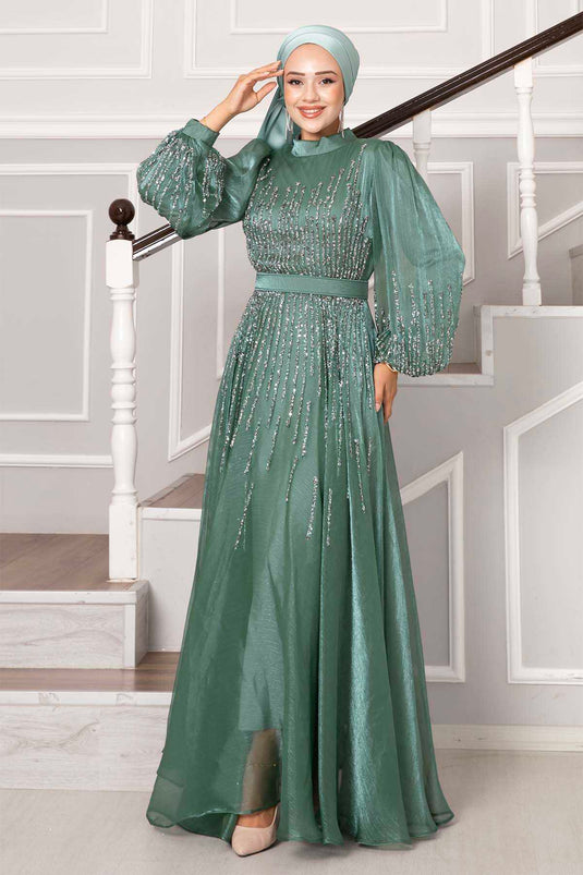 Abito da sera hijab in organza principessa menta