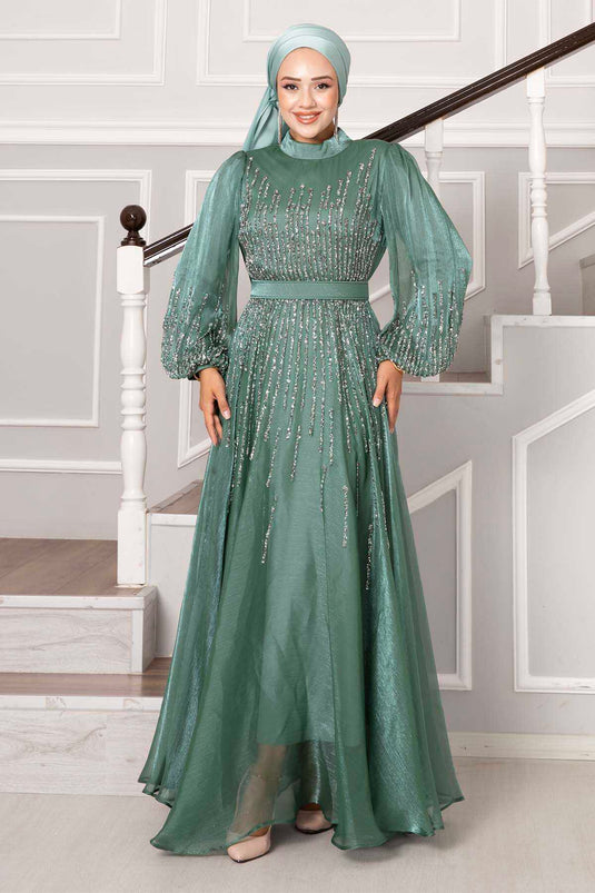 Abito da sera hijab in organza principessa menta