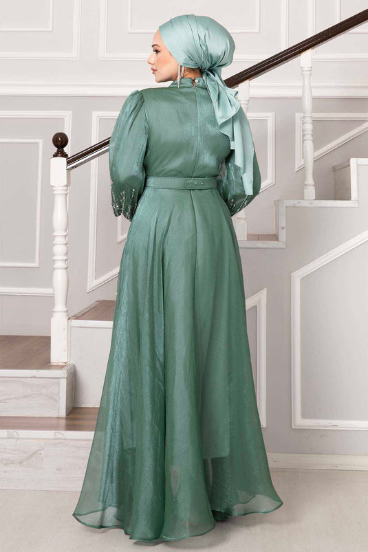 Abito da sera hijab in organza principessa menta