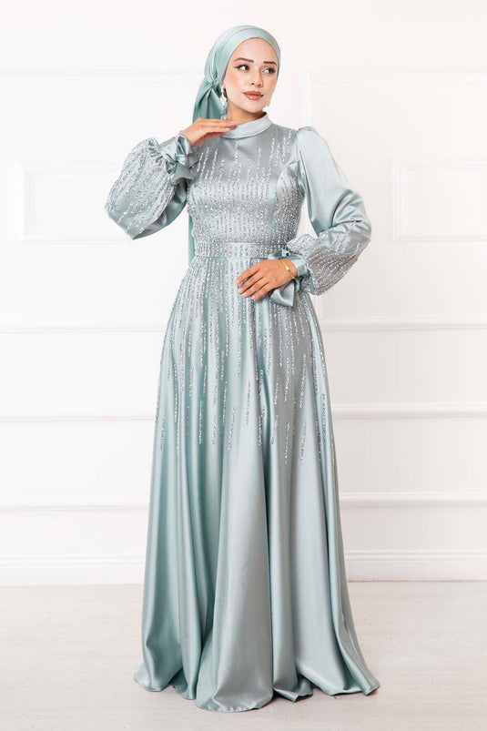 Abito da sera Hijab con dettagli Princess Stone Menta