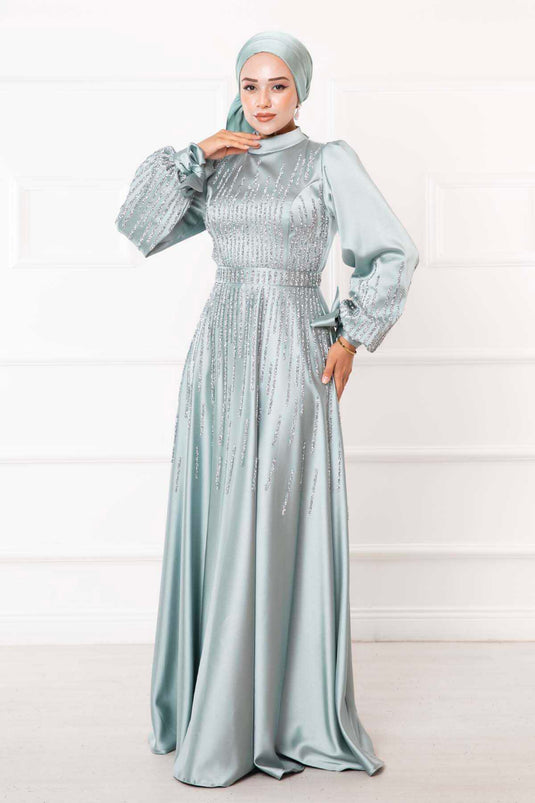 Robe de soirée hijab détaillée Princess Stone menthe