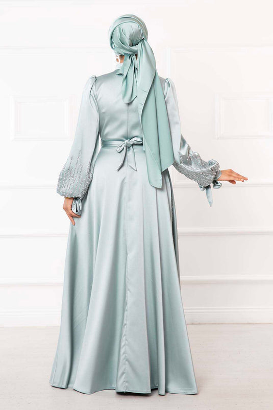 Robe de soirée hijab détaillée Princess Stone menthe